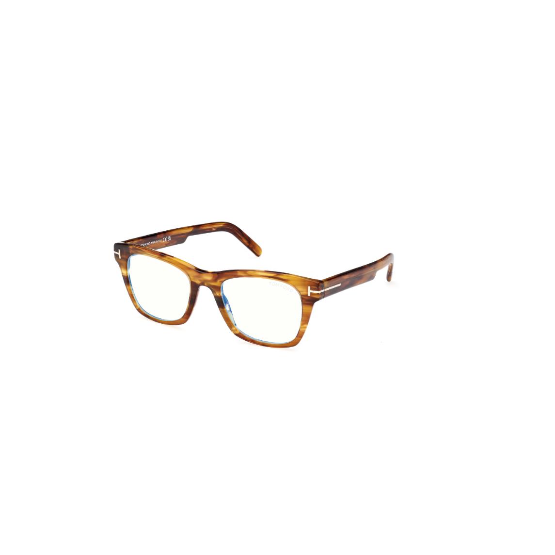 Tom Ford FT5886 047 Shiny Light Brown Block Lenses Square Men`s Eyeglasses