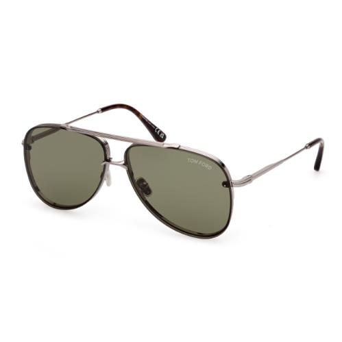 Tom Ford Leon FT1071 14N Light Ruthenium/green Soft Square Men`s Sunglasses