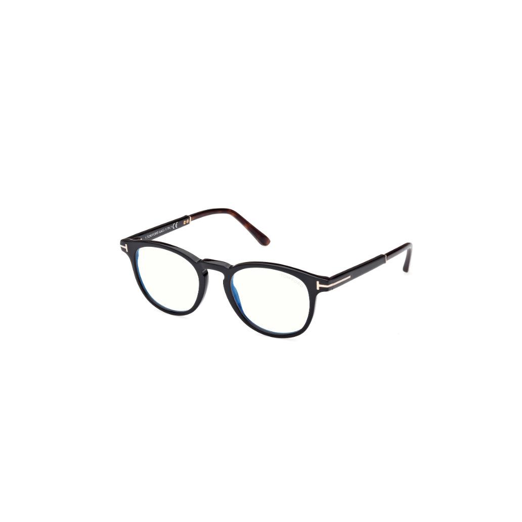 Tom Ford FT5891 005 Shiny Black Blue Block Lenses Men`s Eyeglasses