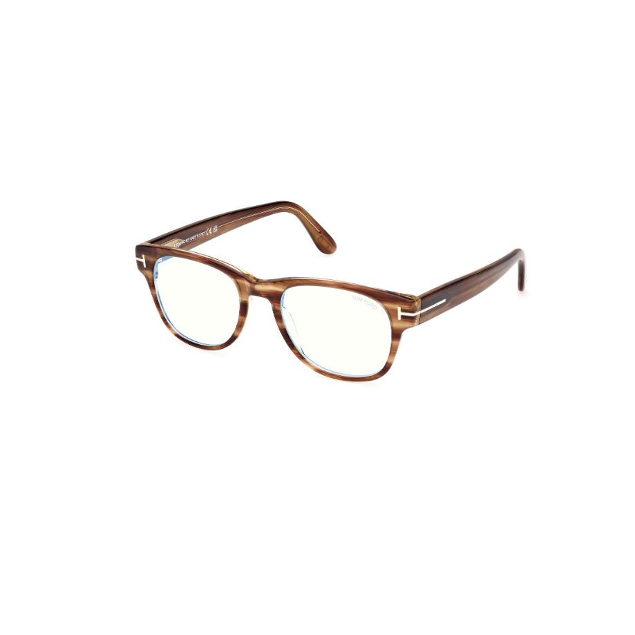 Tom Ford FT5898 050 Light Brown/striped Square Men`s Eyeglasses