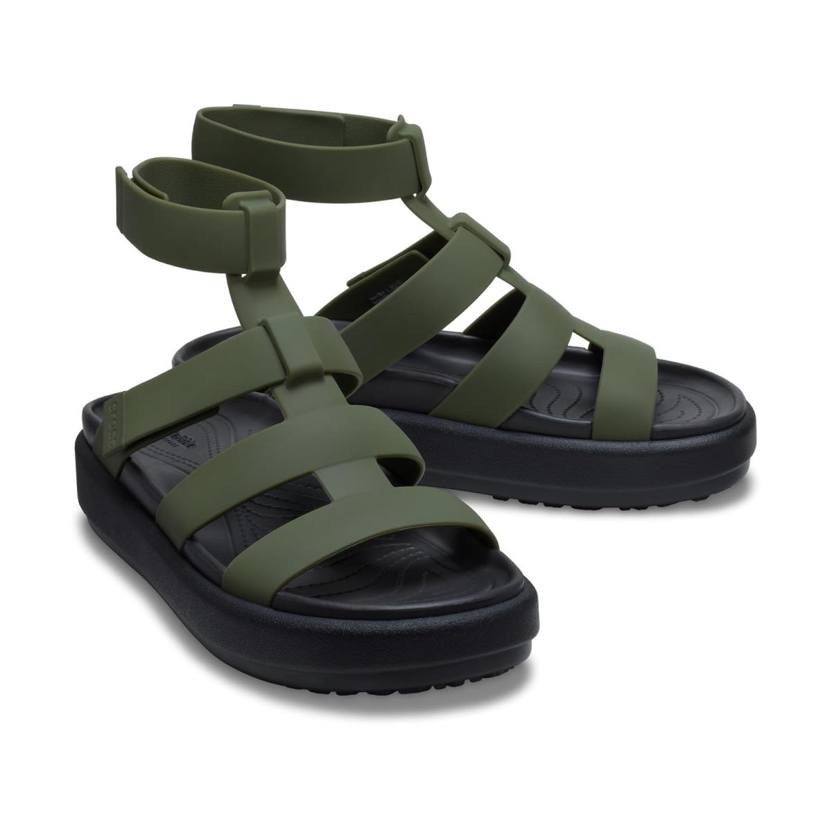 Woman`s Sandals Crocs Brooklyn Luxe Gladiator - Black/Army Green