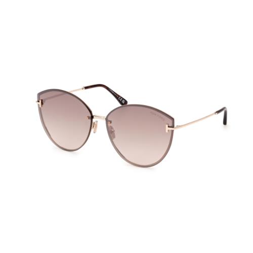 Tom Ford FT1106 28G Shiny Rose Gold /brown Mirror Cat Eye Women Sunglasses