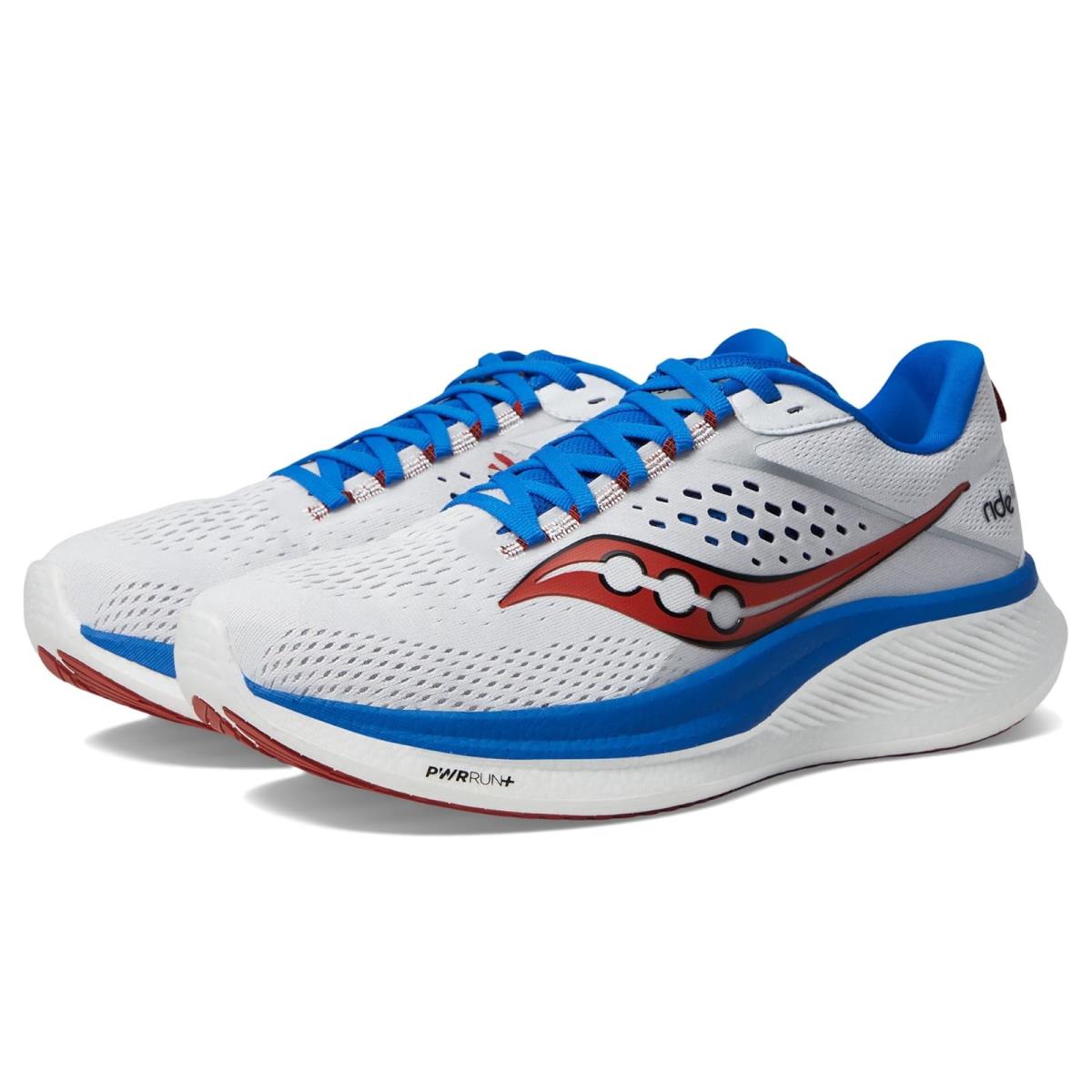 Man`s Sneakers Athletic Shoes Saucony Ride 17 White/Cobalt