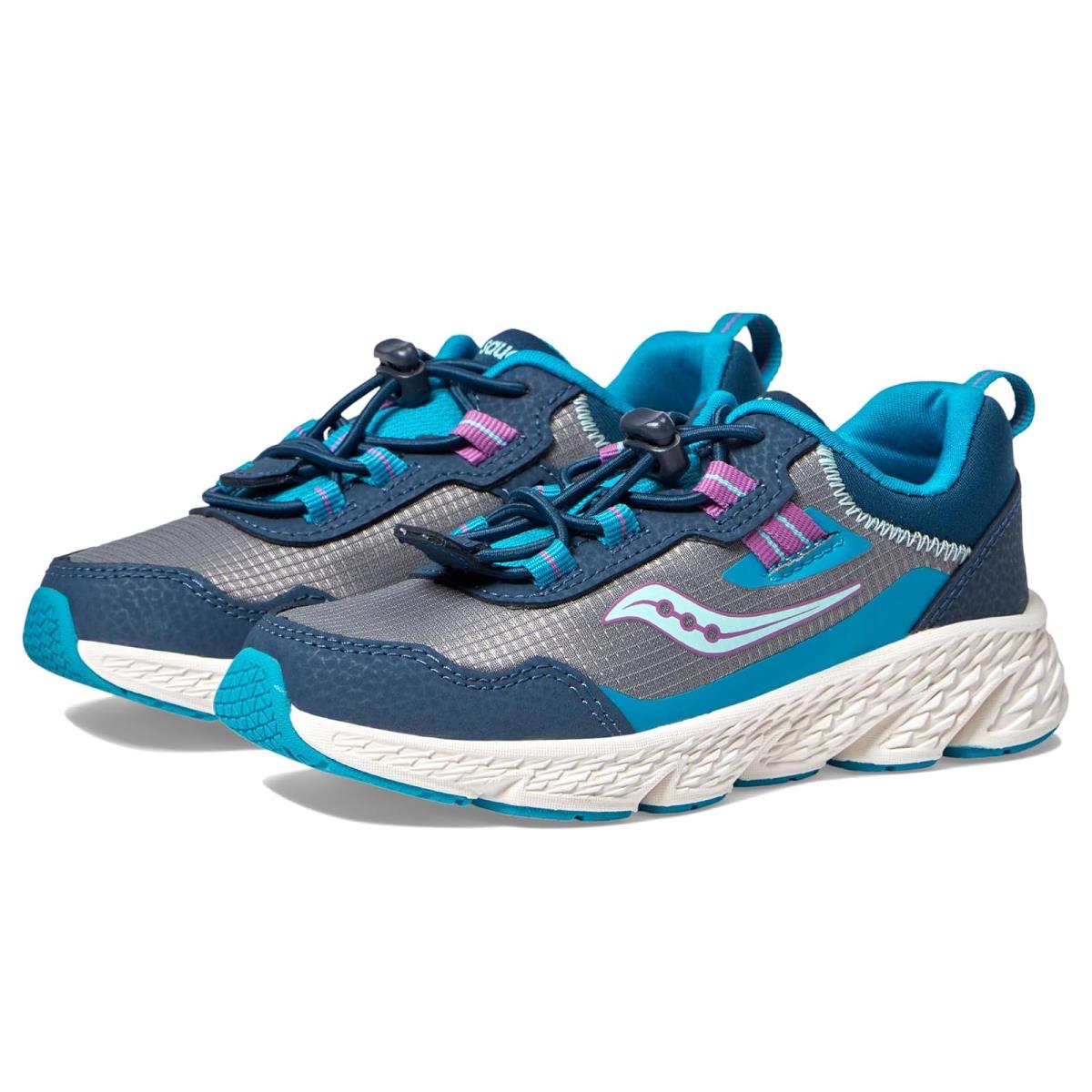 Unisex Shoes Saucony Kids Wind Shield 3.0 Little Kid/big Kid Navy/Grey/Turquoise