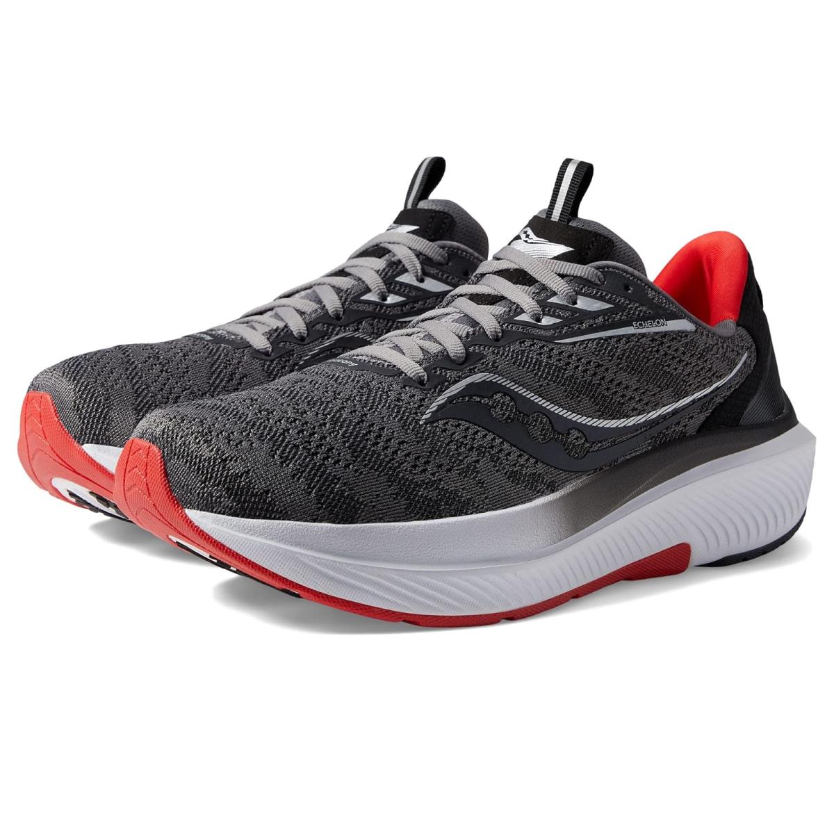 Man`s Sneakers Athletic Shoes Saucony Echelon 9 Charcoal/Red Sky