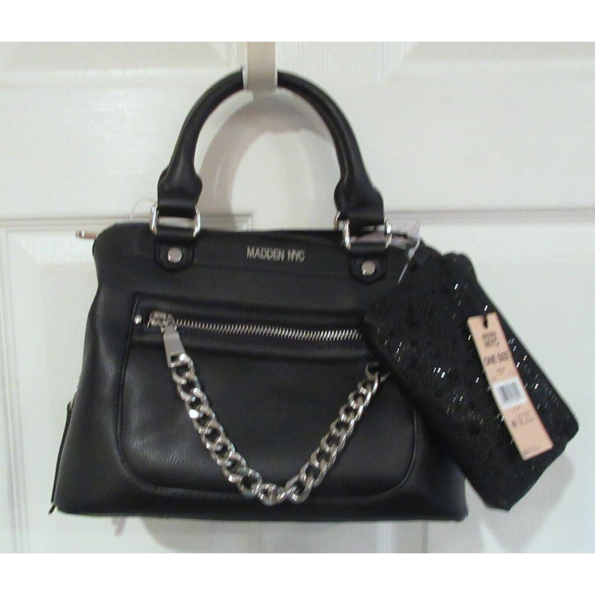 Steve Madden Black Core Tote Crossbody Bag Small Purse Satchel Chain Logo