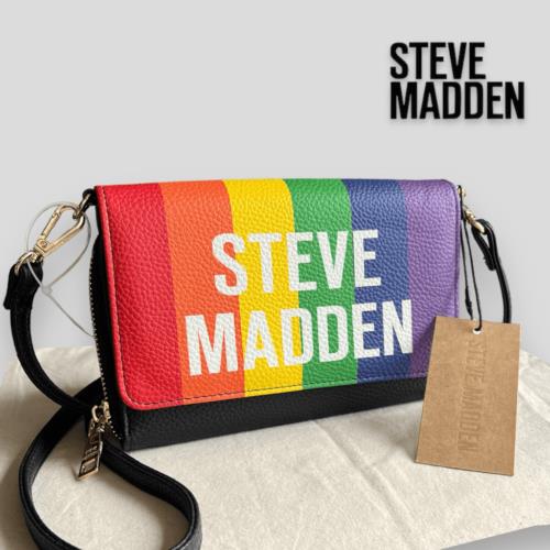 Steve Madden Rainbow Blaurie Logo Front Flap Vegan Crossbody Purse