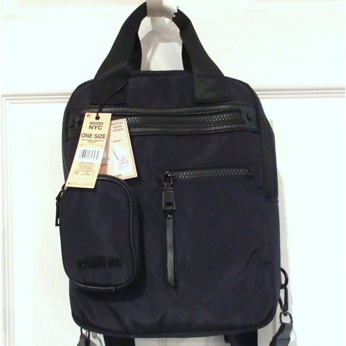 Steve Madden Black Convertible Backpack Multi-pocket Logo Crossbody Bag