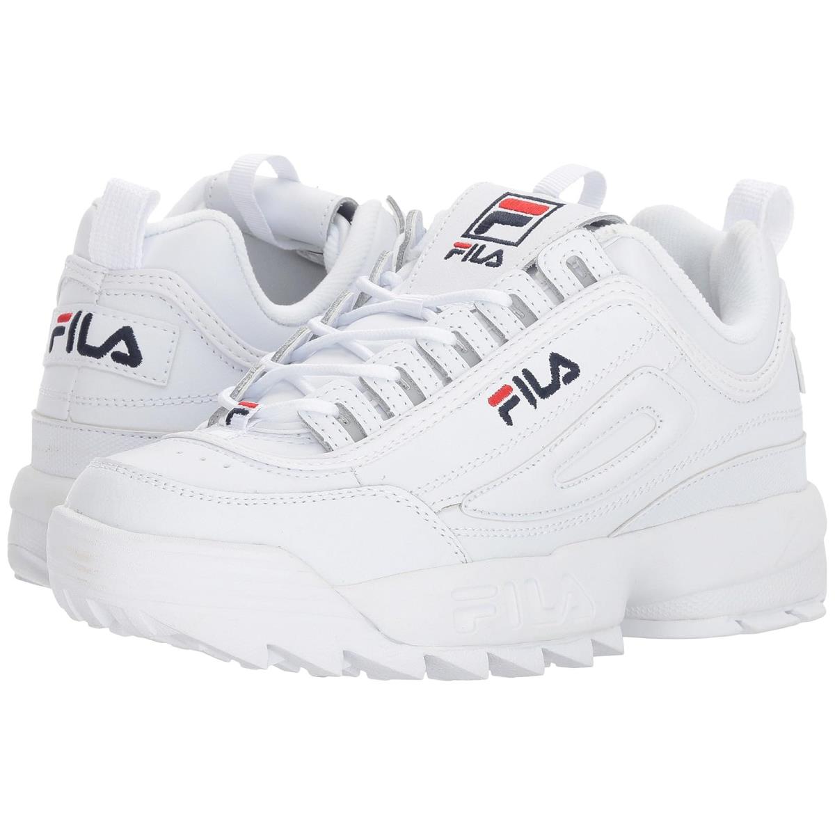 Woman`s Sneakers Athletic Shoes Fila Disruptor II Premium Fashion Sneaker - White/Fila Navy/Fila Red 1