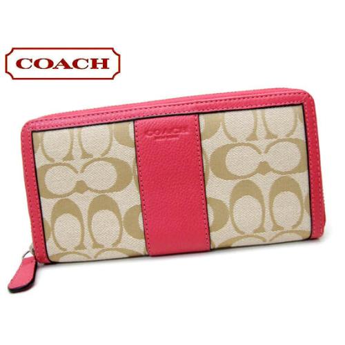 Coach Park Signature Accordion Zip Wallet 51770 Sv/lgt Khaki/strawberry