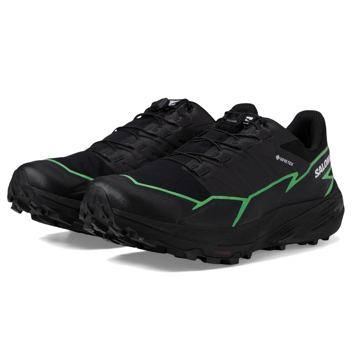 Man`s Sneakers Athletic Shoes Salomon Thundercross Gore-tex Black/Green Gecko/Black