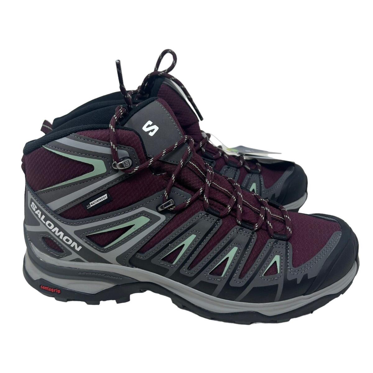 Salomon Women`s X Ultra Pioneer Mid Size 8.5 Hiking 416713 Wine Gray