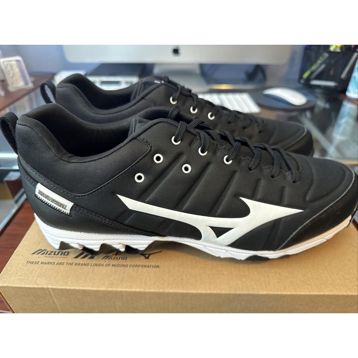 Mizuno Men`s 9-Spike Ambition 2 Black/white Baseball Low Metal Cleats Size:11