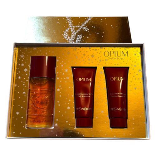 Vtg Opium Yves Saint Laurent 3 Pc Christmas Gift Set 1.6oz Eau de Toilette Spray