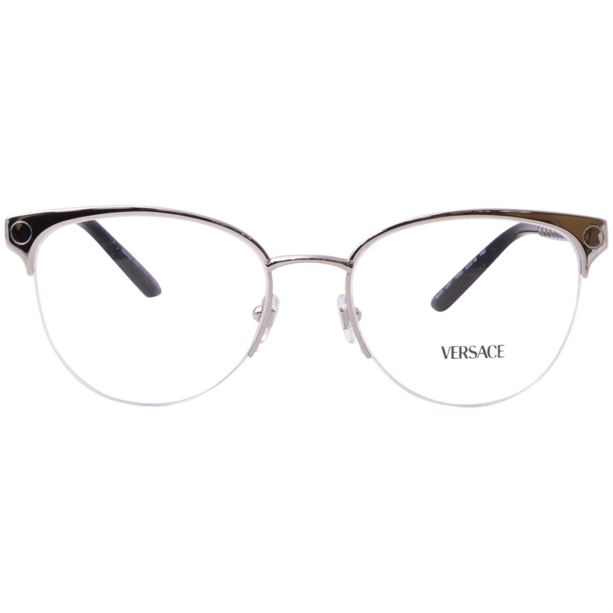 Versace VE1297 1000 Eyeglasses Women`s Silver Semi Rim Cat Eye 53mm