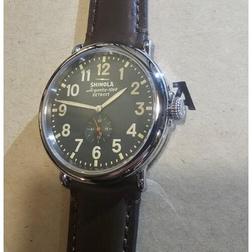 Shinola Runwell Watch with 47mm Camouflage Green Face Brown Leather Band
