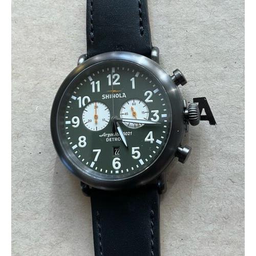 Shinola Runwell Chrono with 47mm Camouflage Green Face Black Leather Band