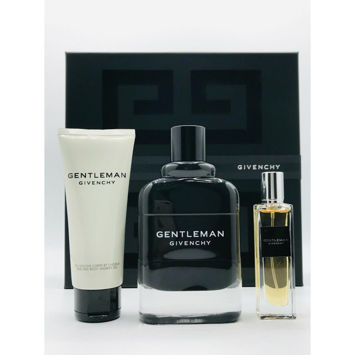 Givenchy Gentleman 3pc Set Men Parfum Spray 3.3 Travel Spray 0.5 oz Shower Gel