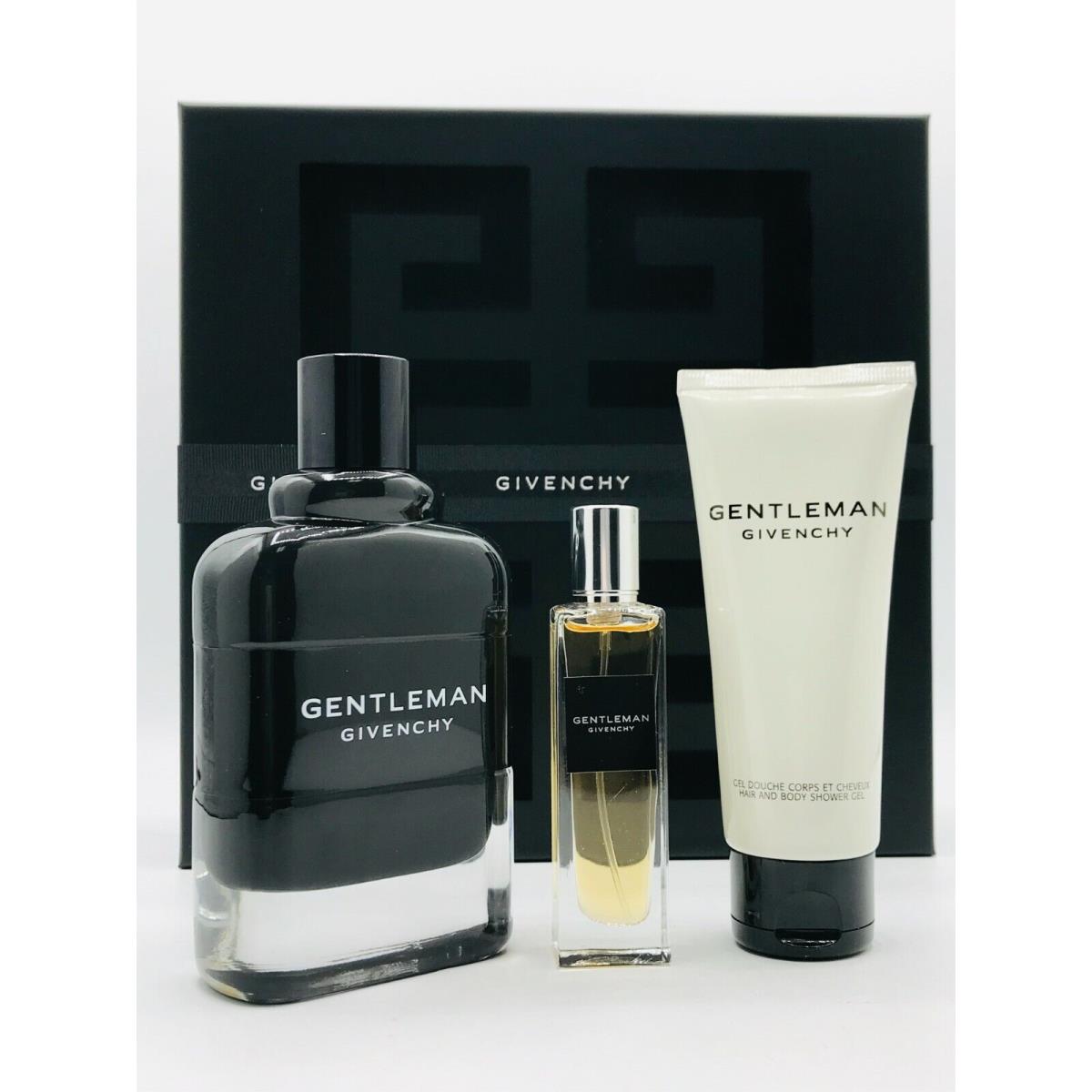 Givenchy Gentleman 3pc Set Men Parfum Spray 3.3 Travel Spray 0.5 oz Shower Gel