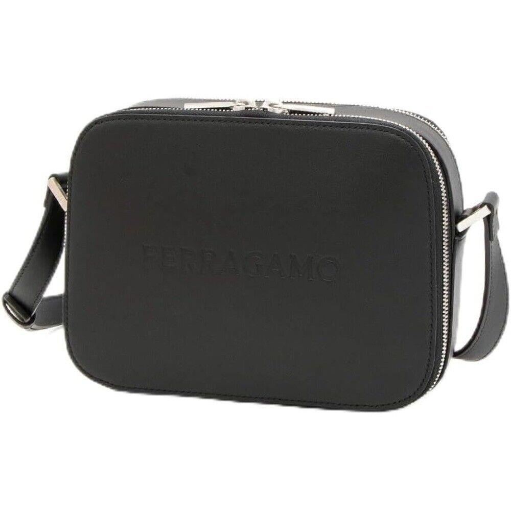 Salvatore Ferragamo Unisex Handbag Black Leather Camera Case Crossbody Strap