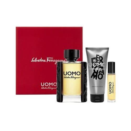 Salvatore Ferragamo Uomo 3.4 Edt+ 3.4 Gel+ Edt Mini Spray Mens Gift Set