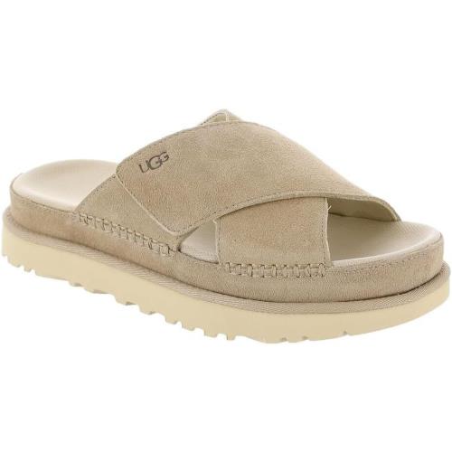 Women`s Shoes Ugg Goldenstar Cross Platform Suede Sandals 1137910 Driftwood - Beige