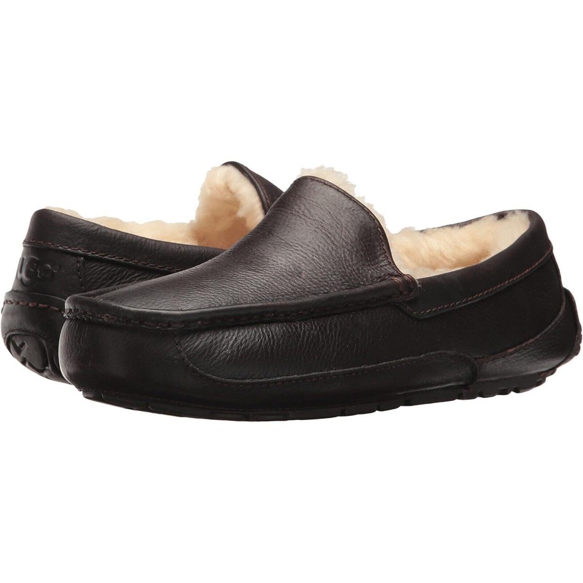 Ugg Men`s Ascot Slipper Leather Large 3E Width in Dark Spice