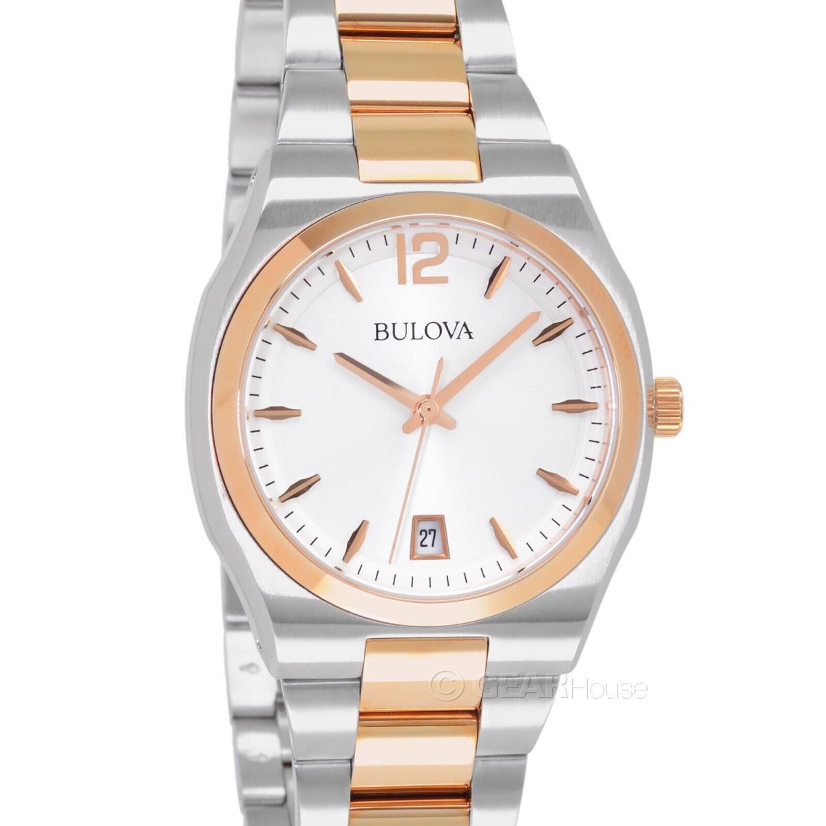 Bulova Classic Womens Watch White Dial w/ Date Two-tone Rose Gold Silver Band