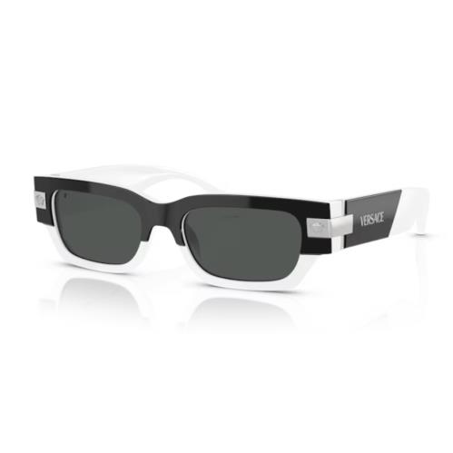 Versace VE4465F 545987 Black-white/dark Grey Rectangular Women`s Sunglasses