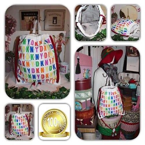 Nwt-couture Dkny White Rainbow Color S Limited Edition Draw Sting Backpack