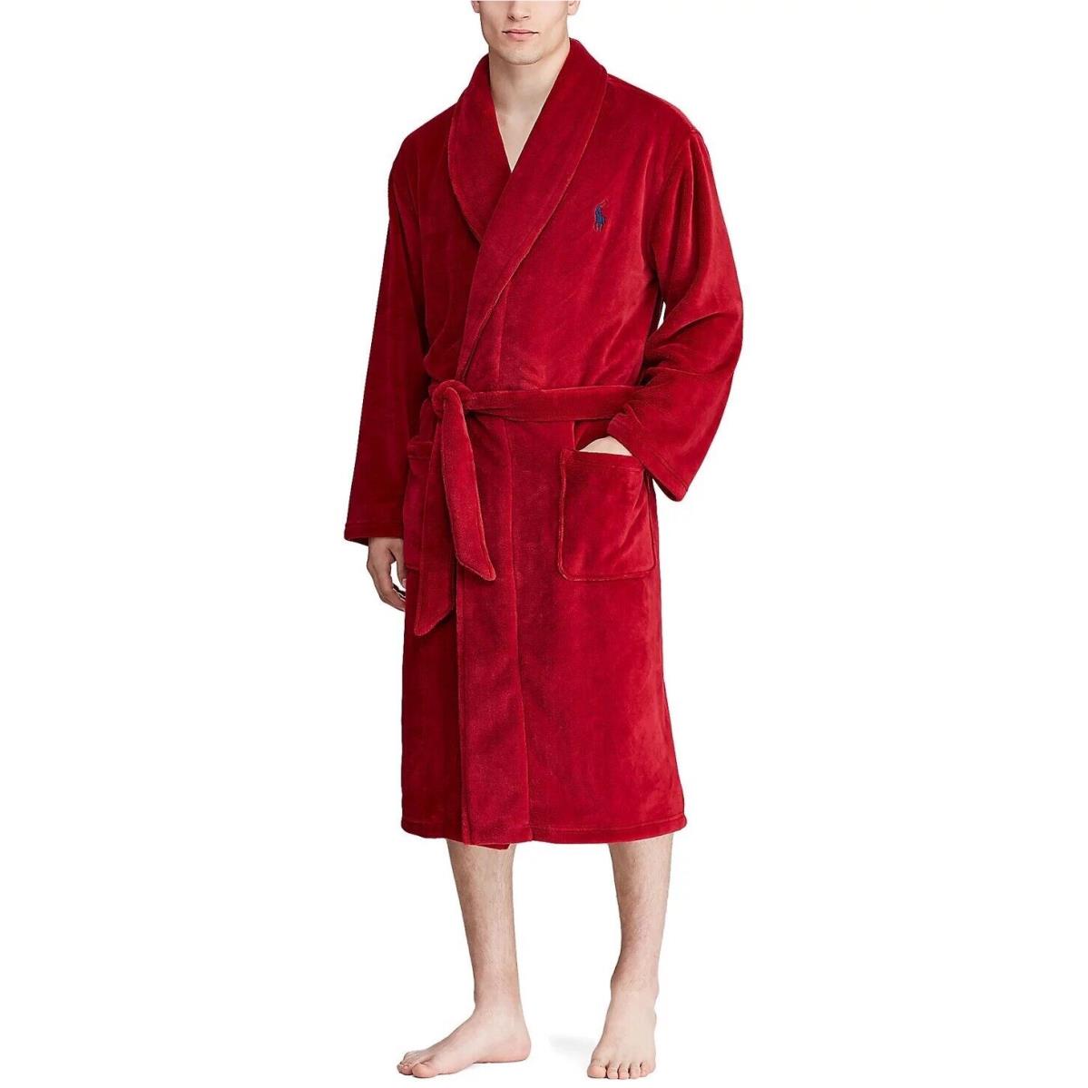 Men s Polo Ralph Lauren Plush Microfiber Robe S/m L/xl Eaton Red