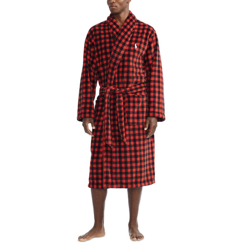 Men s Polo Ralph Lauren Plush Microfiber Robe S/m L/xl Red Buffalo Plaid