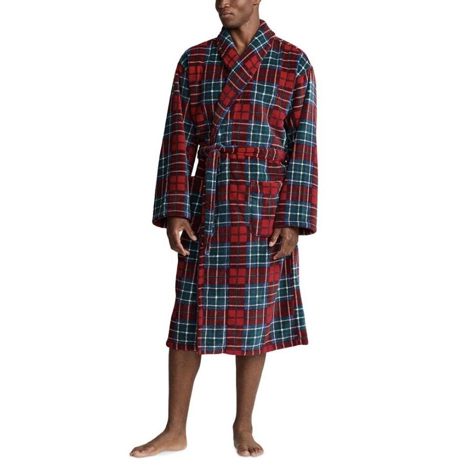 Men s Polo Ralph Lauren Plush Microfiber Robe S/m L/xl Tartan Plaid