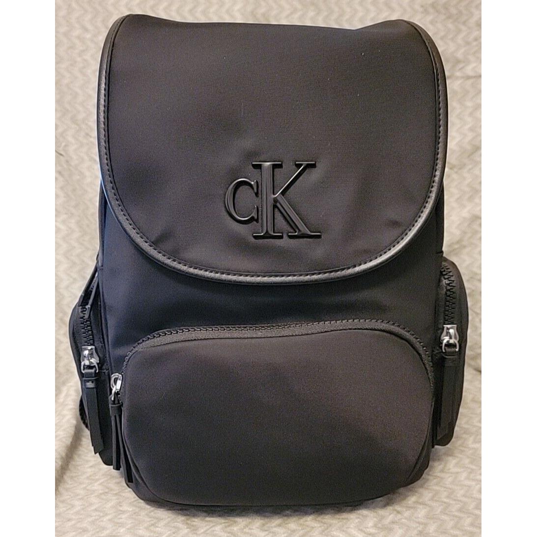 Calvin Klein Fashion Black Backpack Utility Campus Stylish Rucksack Top Flap