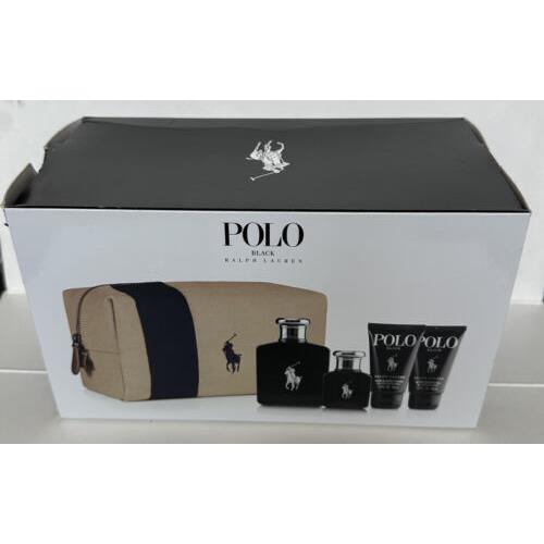 Ralph Lauren Polo Black 4.2oz Edt Spray+1.36oz EDT+1.7oz A/S/Gel+1.7oz B/wash+bag