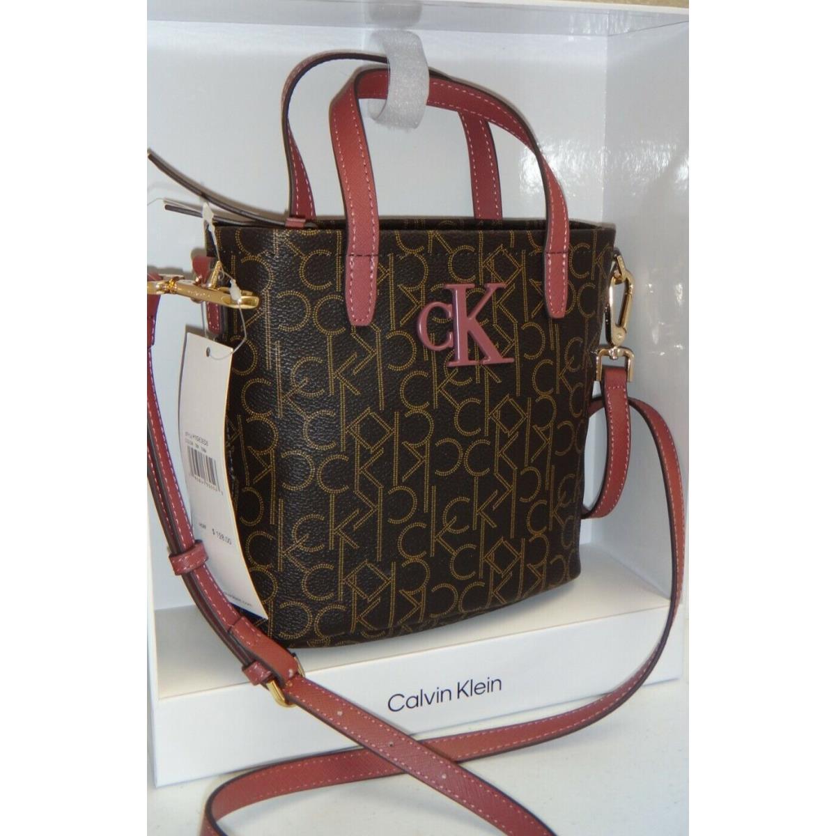 Calvin Klein CK Signature Hand Bag Zip Purse Brown Terra Rose H1GEJED3 +gift Box