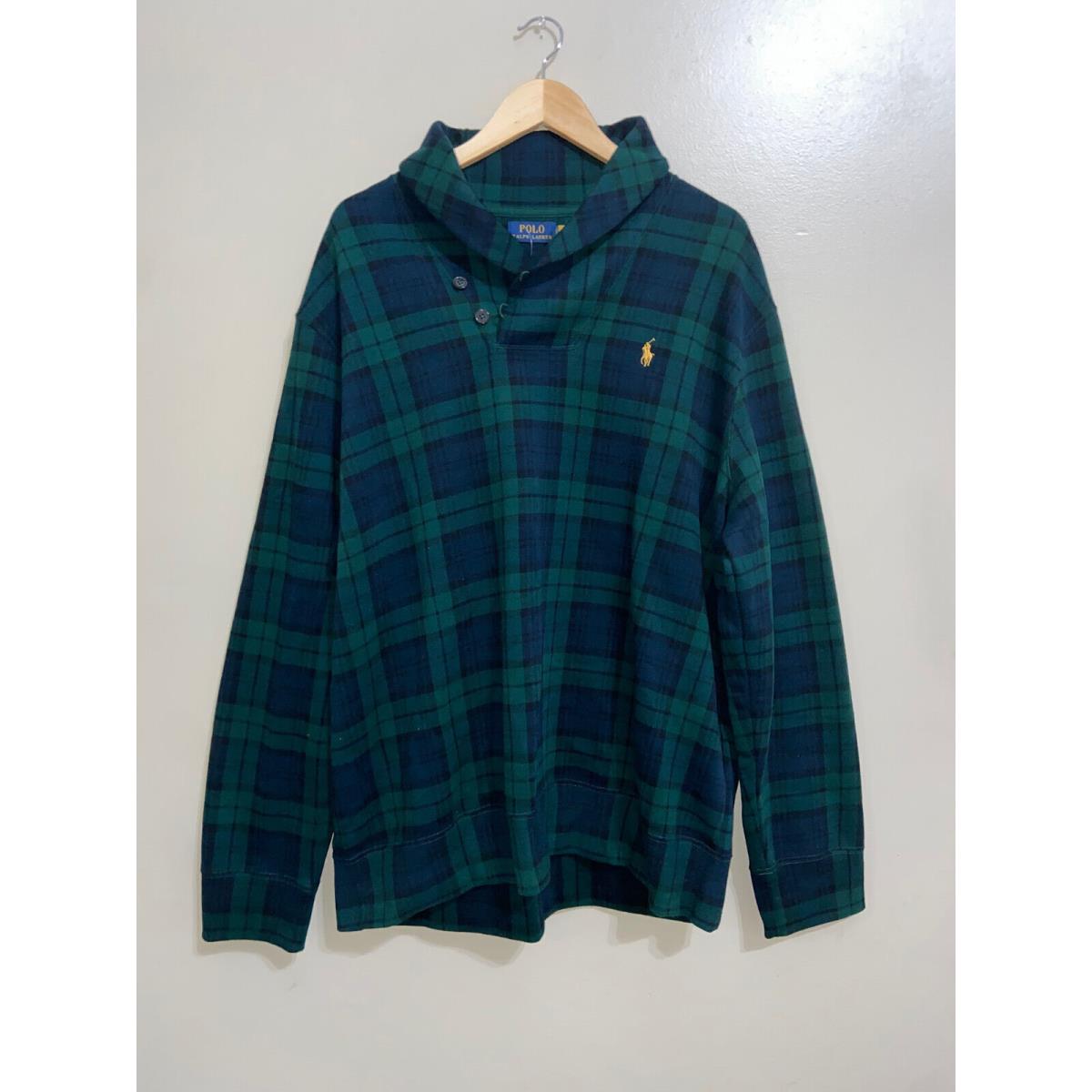 Polo Ralph Lauren Men`s Tartan Holiday Fleece Shawl Collar Sweatshirt 2XL