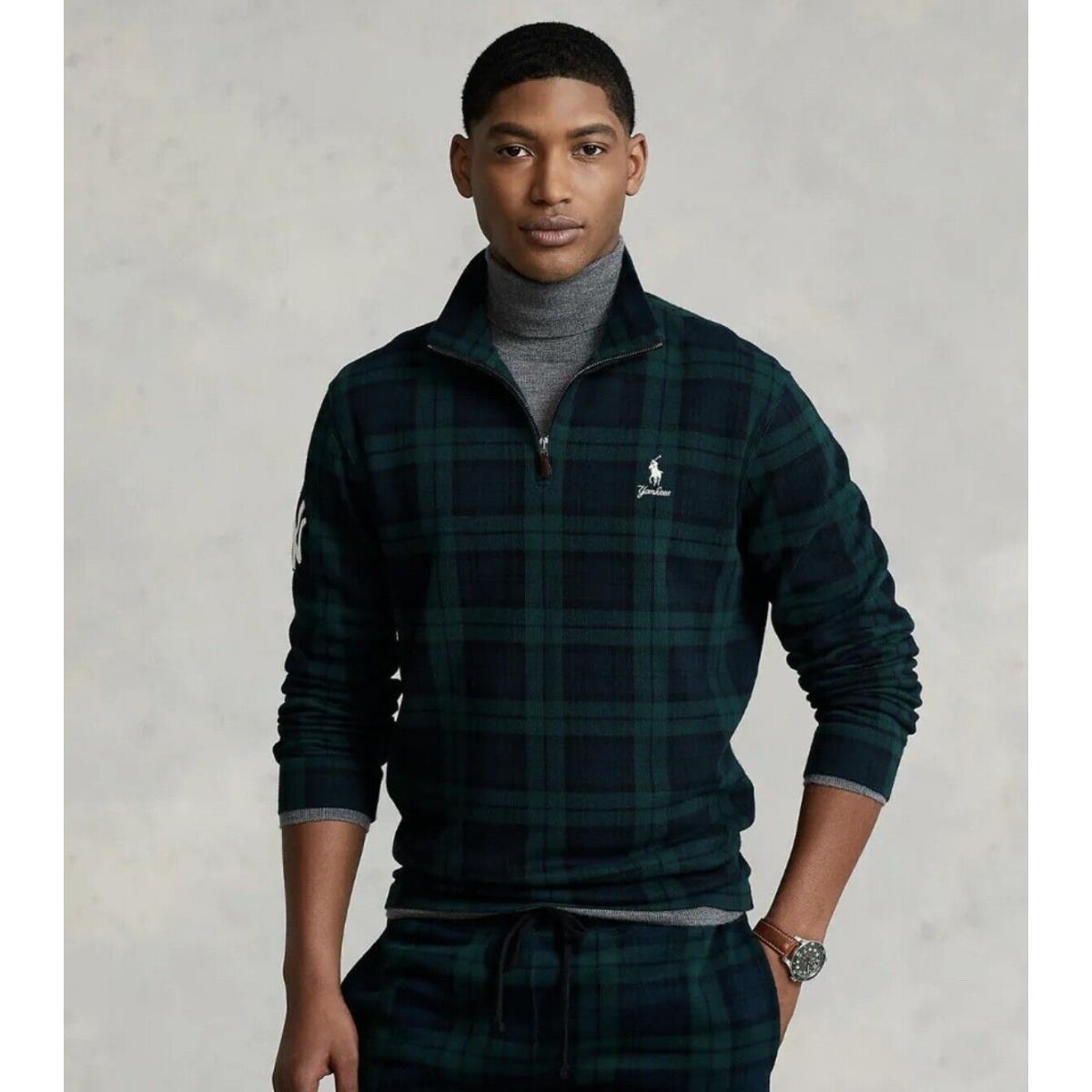Polo Ralph Lauren NY Yankees Mlb Quarter Zip Plaid Blackwatch Sweater Medium