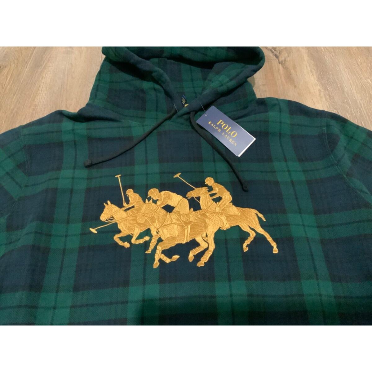 Polo Ralph Lauren Men`s Iconic Triple-pony Tartan Fleece Hoodie Men`s Sz Large