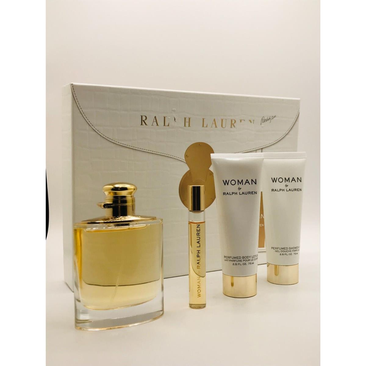 Women by Ralph Lauren 4pc Set Parfum Spray 3.4 oz Lotion Shower Gel and Mini