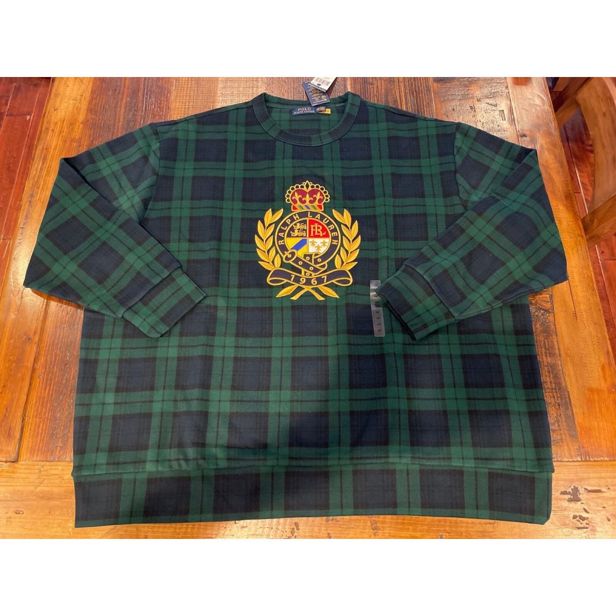 Polo Ralph Lauren Mens Blackwatch Plaid Crest Sweatshirt Green Big Tall 2XB