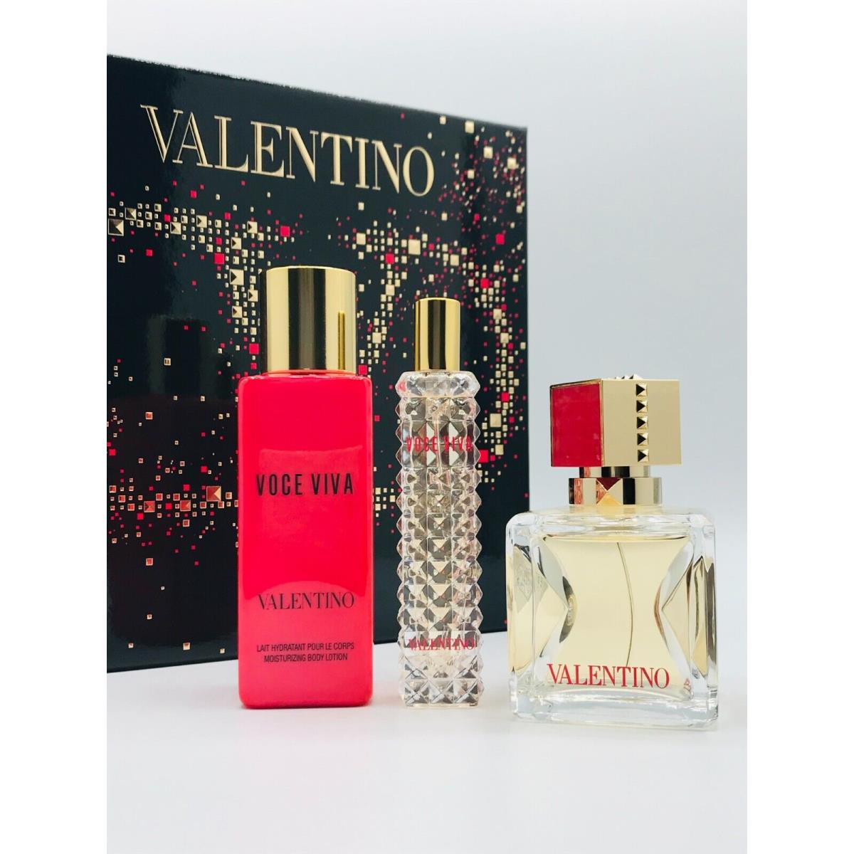 Valentino Voce Viva 3pc Set Women Parfum Spray 1.7 oz .5 oz Body Lotion 3.4 oz