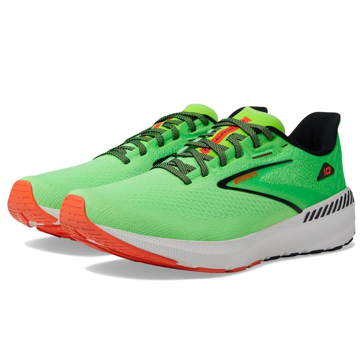 Man`s Sneakers Athletic Shoes Brooks Launch Gts 10 Green Gecko/Red Orange/White