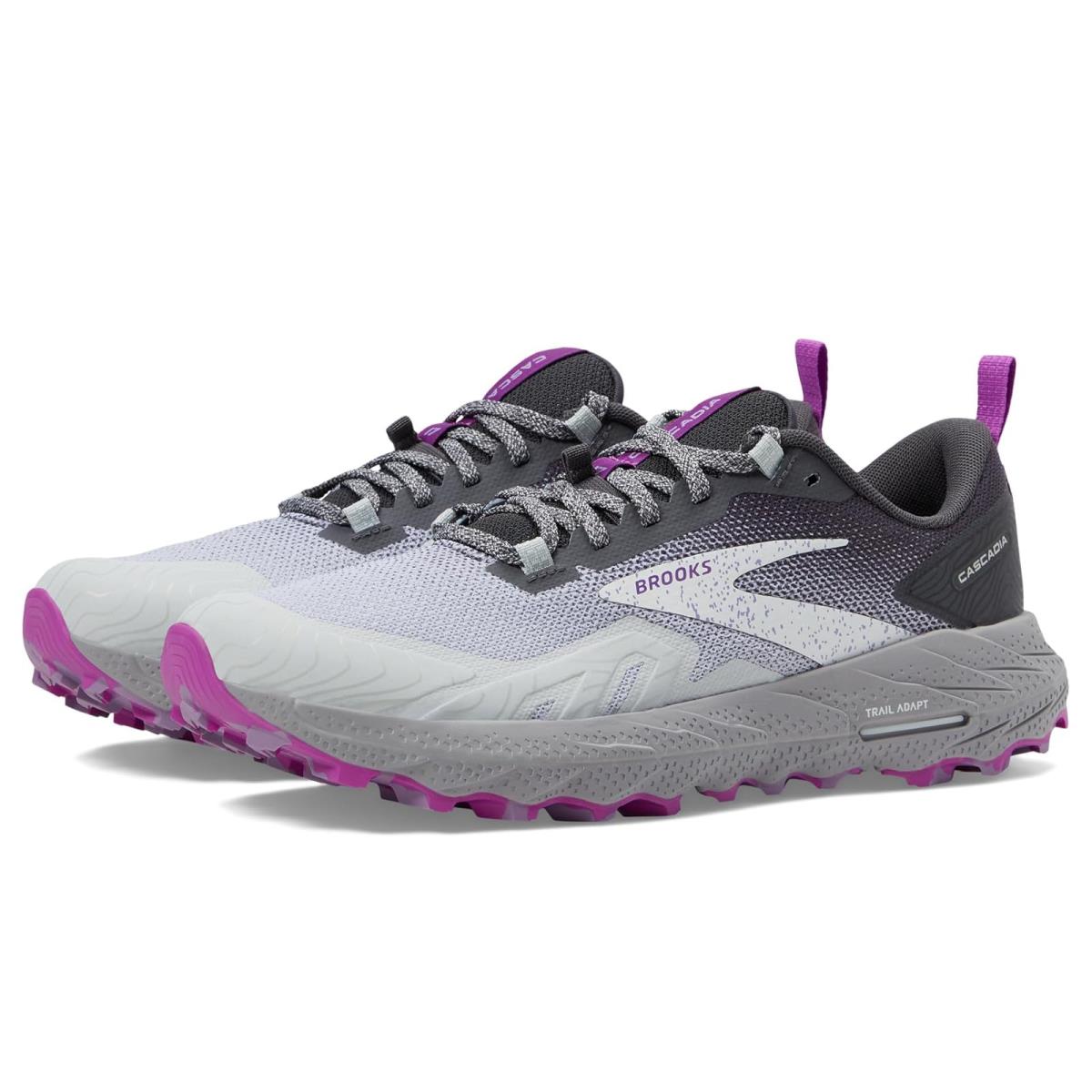 Woman`s Sneakers Athletic Shoes Brooks Cascadia 17 Oyster/Blackened Pearl/Purple