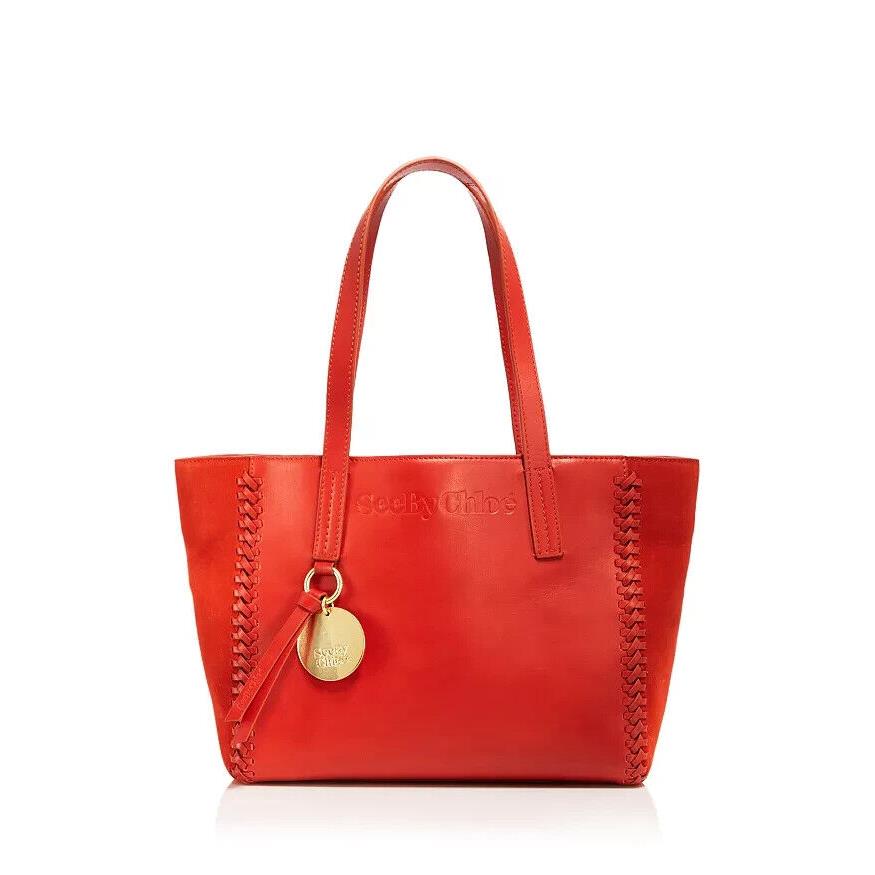 See by Chloe B6714 Womens Red Tilda Medium Leather Tote Size 14.5x5.5x9 - Exterior: Red, Lining: Beige