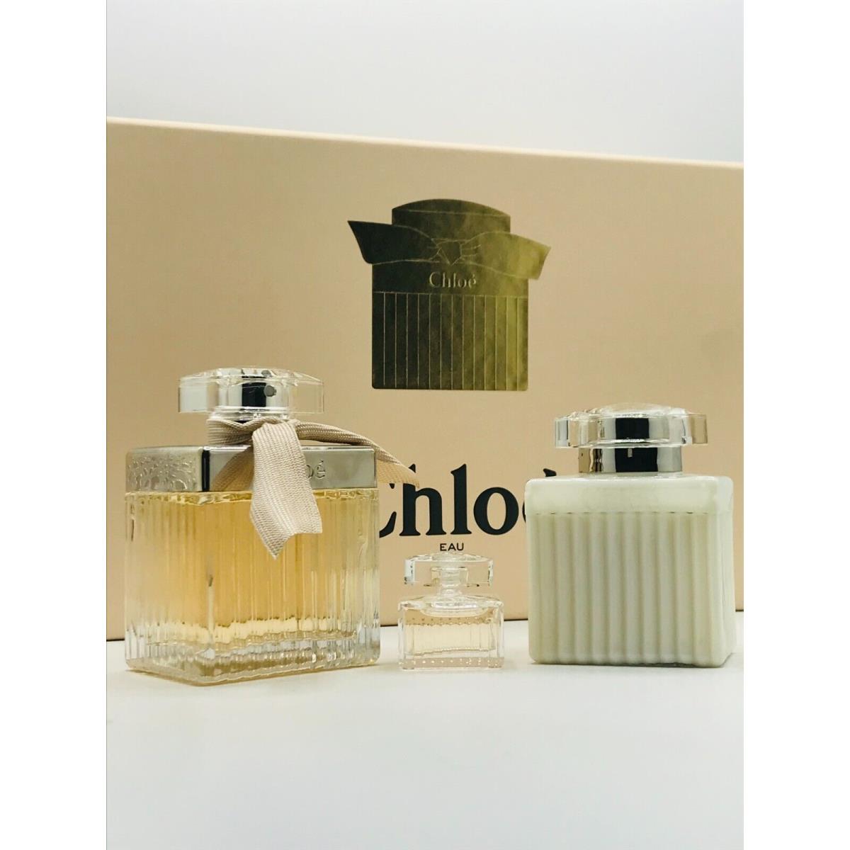 Chloe 3pc Women Set Parfum Spray 2.5 oz Lotion 3.4 oz Mini Splash