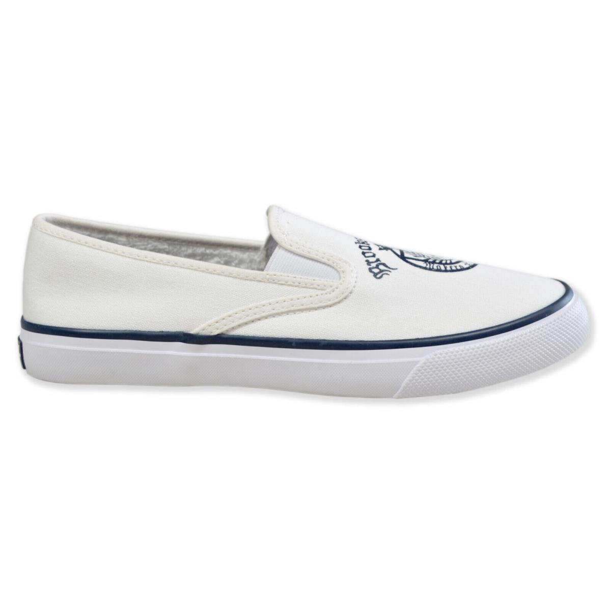 Brooks Brothers Sperry White Navy Crest Canvas Slip On Sneakers 10.5 M 8415-9