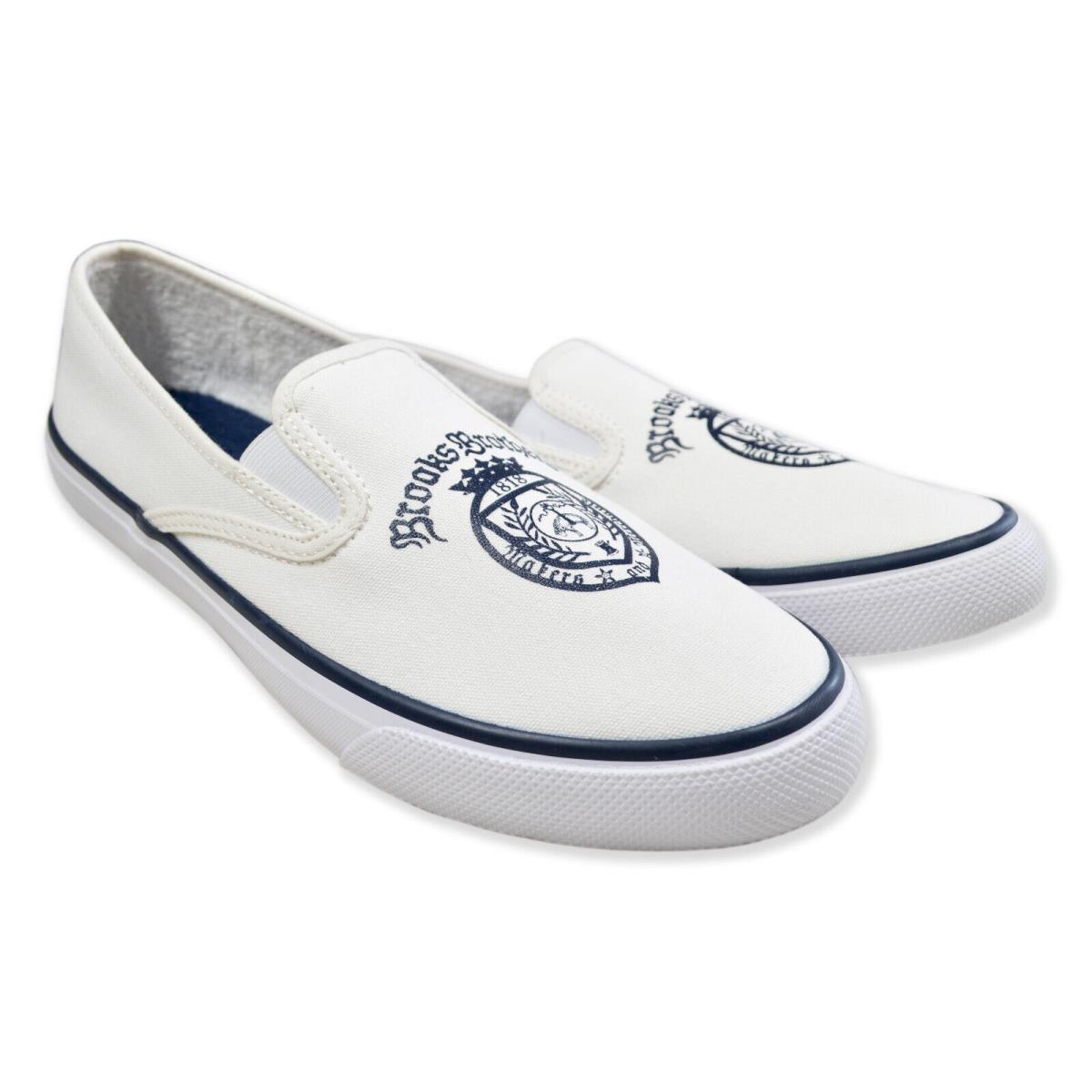 Brooks Brothers Sperry White Navy Crest Canvas Slip On Sneakers 11 M 8416-9