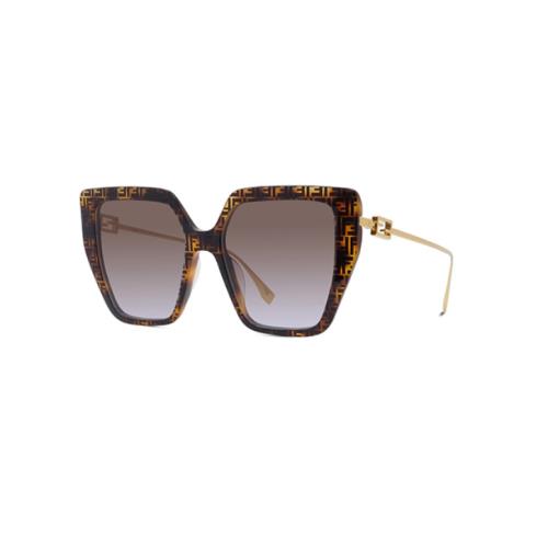 Fendi Baguette FE40012U 55F Havana-gold/brown Gradient Square Women`s Sunglasses - Frame: Havana-Gold, Lens: Brown