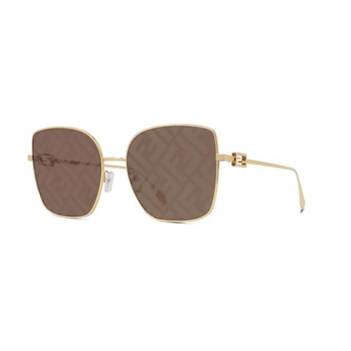 Fendi Baguette FE40013U 30G Brown-gold/brown Mirrored Square Women`s Sunglasses - Frame: Brown-Gold, Lens: Brown